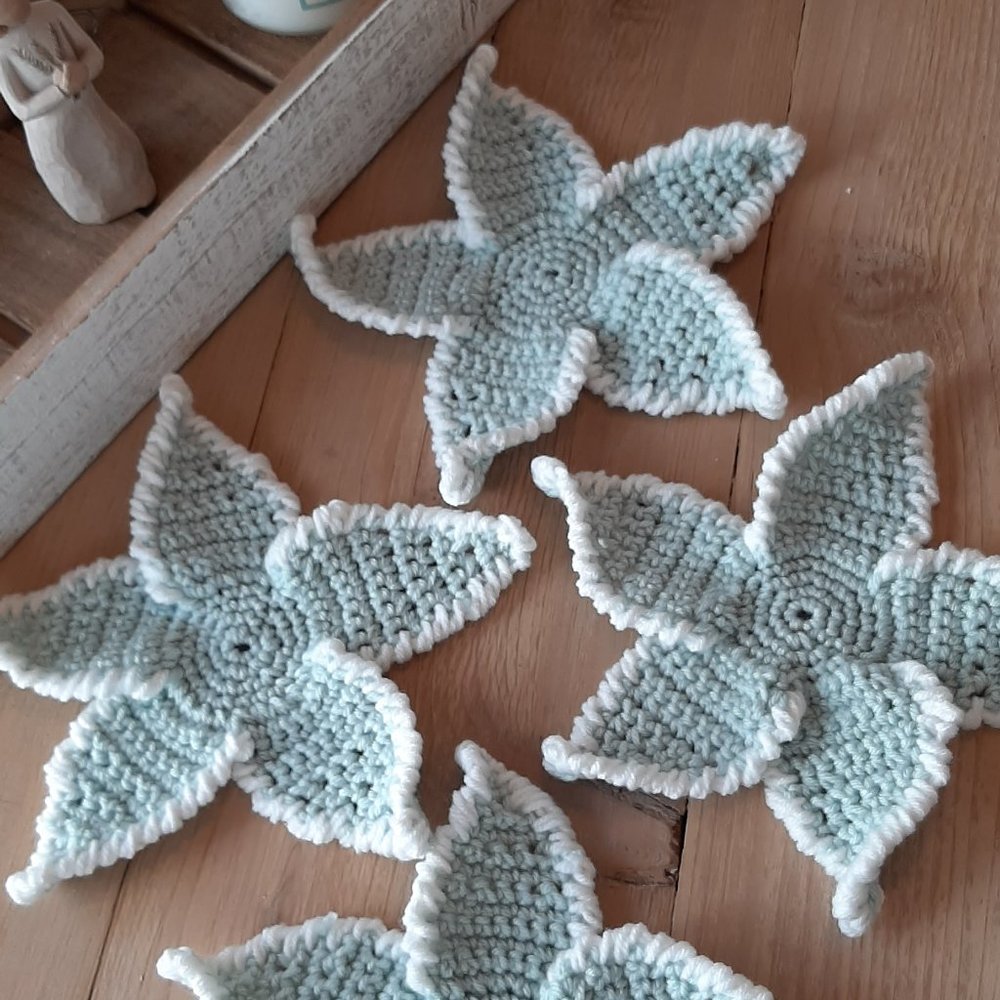 glacier blue crochet starfish coasters set of 4